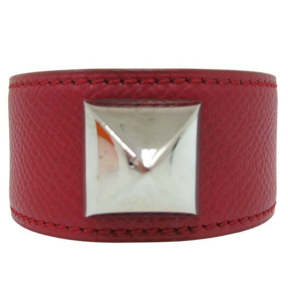 Hermes Medor Bangle Leather Metal Red D Stamp 0564HERMES - Picture 4 of 10